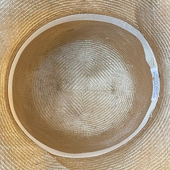 🌟HP🌟VTG 1990s Liz Claiborne Beige Straw Boater Hat with Netting Flowers & Band - Picture 10 of 13